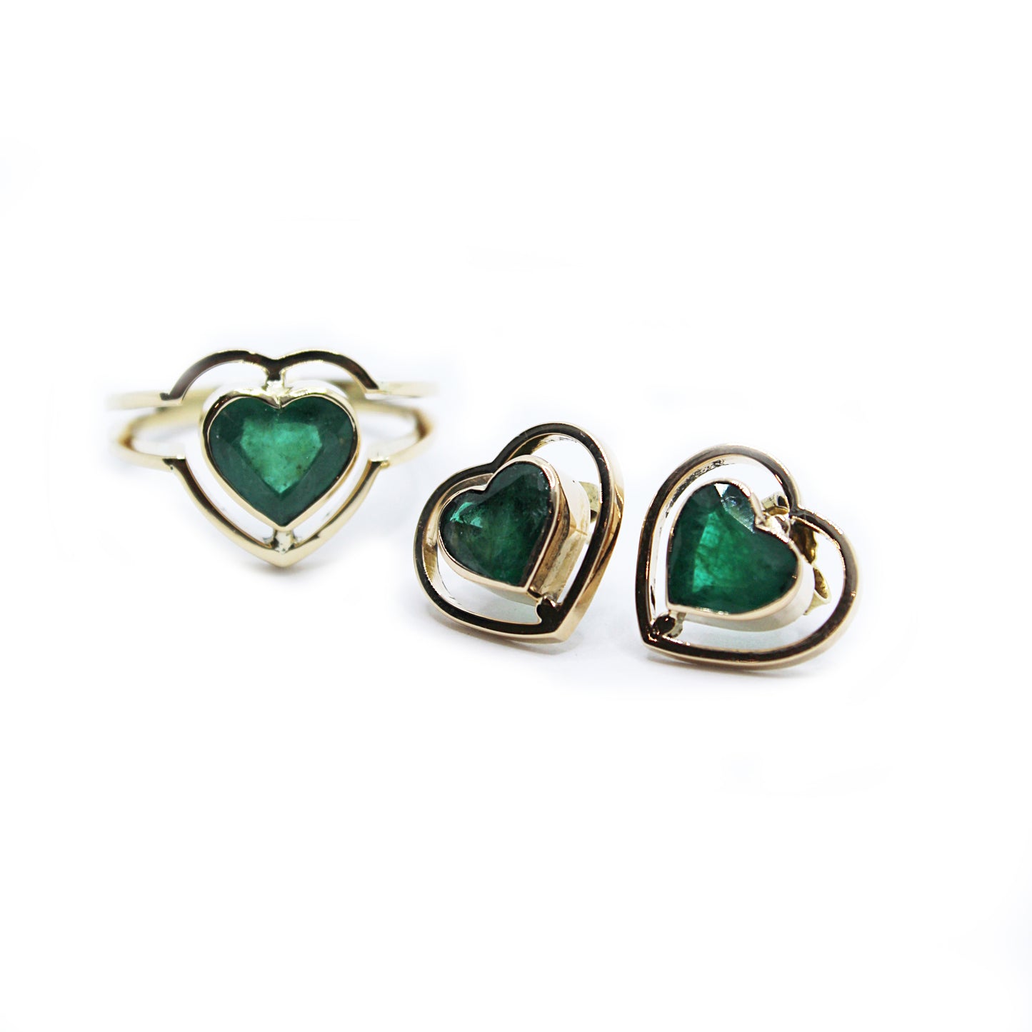 Heart Ring and Earrings Emeralds