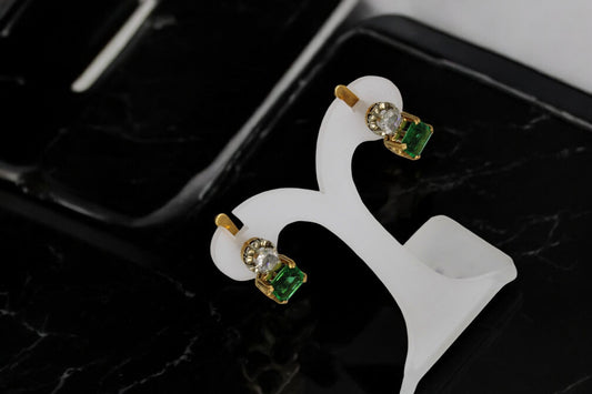 Pendientes antiguos de oro 18k con diamantes rosas y esmeraldas