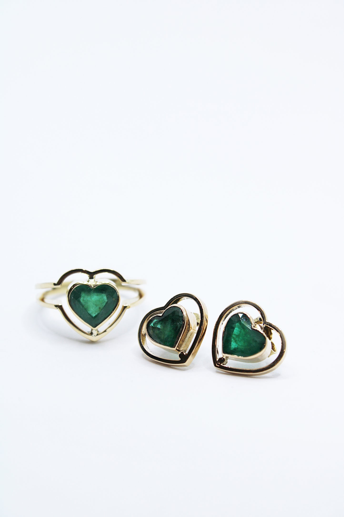 Heart Ring and Earrings Emeralds