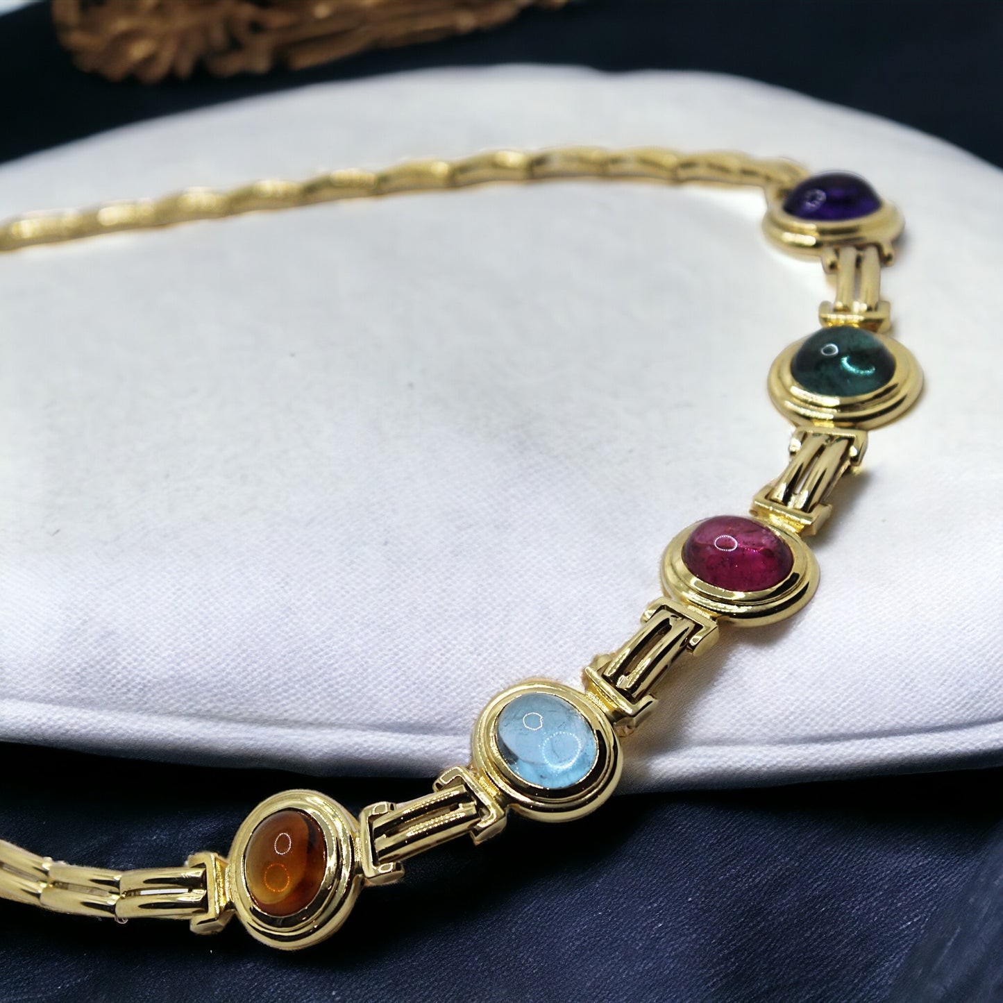 Goldnecklace with variety of stones