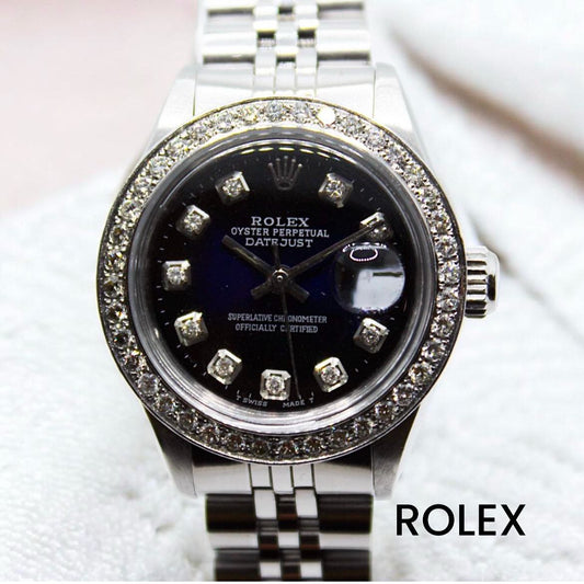 Reloj de acero de mujer, Marca: ROLEX, Modelo: Lady DAYJUST de 28mm con diamantes, Referencia: 6919.