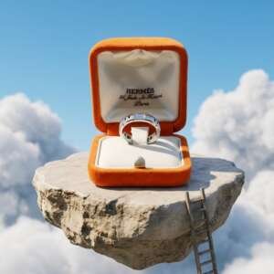 Alianza de oro blanco de 18k Marca: HERMES, Modelo: HERCULE talla: 59, con su&nbsp;caja&nbsp;original.