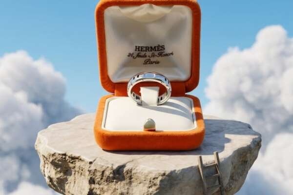 Alianza de oro blanco de 18k Marca: HERMES, Modelo: HERCULE talla: 59, con su&nbsp;caja&nbsp;original.