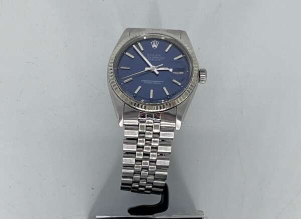 Reloj Rolex Oyster Perpetual Date 36 mm acero con fondo azul y papeles
