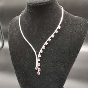 Collar oro blanco 18 k con diamantes y zafiros rosas certificado Tritón