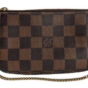 Mini pochette Louis Vuitton Damier Ebene marrón cuero
