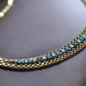Collar de oro 18 k con diamantes y turquesas