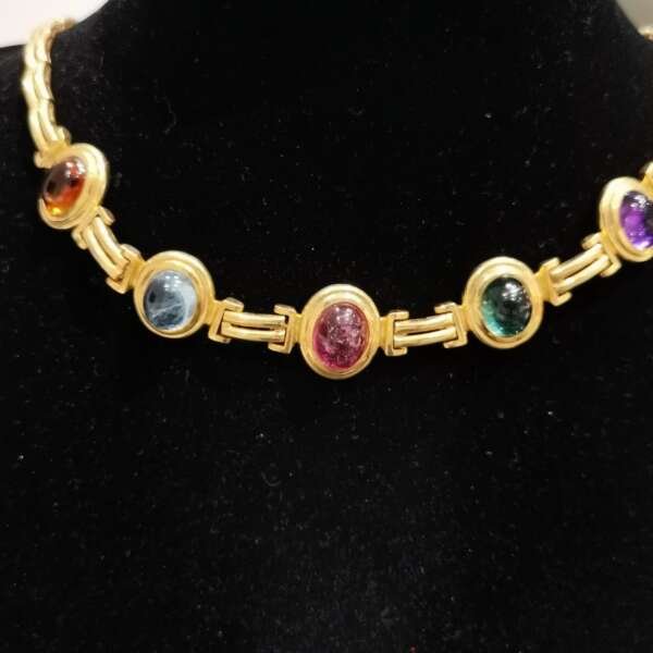 Collar de oro 18 k con piedras preciosas multicolor
