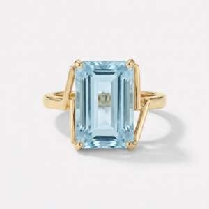 Anillo oro 14 k con aguamarina 15 cts