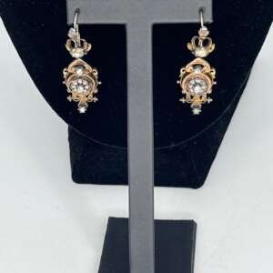 Pendientes antiguos oro 18k y plata con diamantes rosas 7,71gr