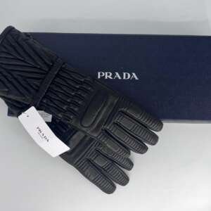 Guantes de cuero negro PRADA nuevos con etiqueta y caja