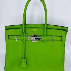 Bolso Hermès Birkin 30 cuero Togo verde con hardware plateado