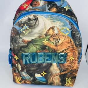 Mochila Louis Vuitton Jeff Koons Palm Springs Rubens con obra barroca y detalles en piel azul