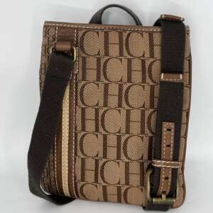 Bolso bandolera Carolina Herrera Monograma CH en lona marrón y beige