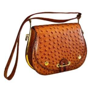 Bolso Hermès Passe-Guide en cuero de avestruz camel con guardapolvo