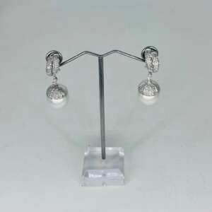 pendientes oro blanco 18k diamantes perlas