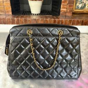 bolso chanel tote bag vintage cuero negro