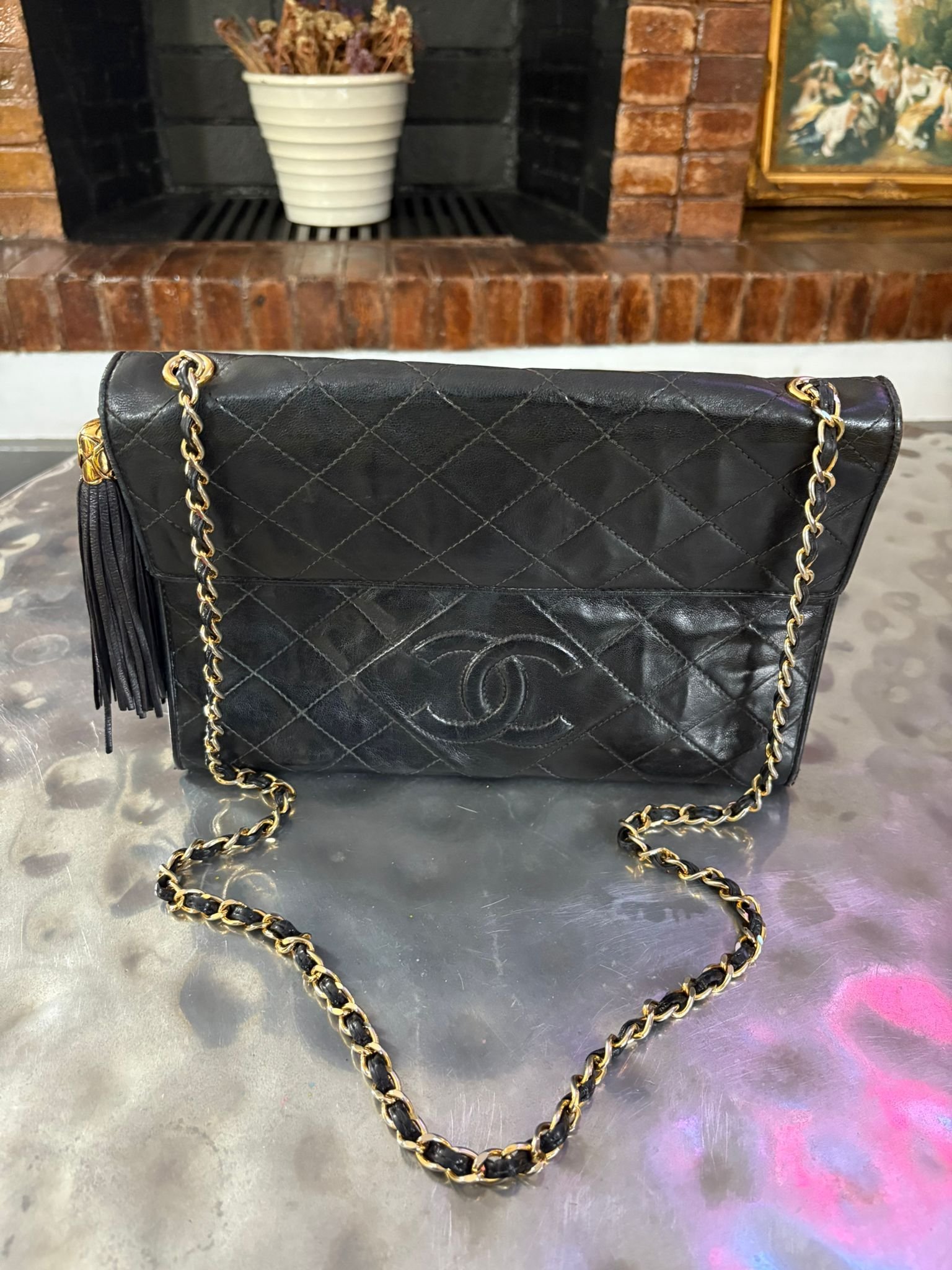 Bolso Chanel Crossbody Bag en cuero negro Vintage 1989-1991