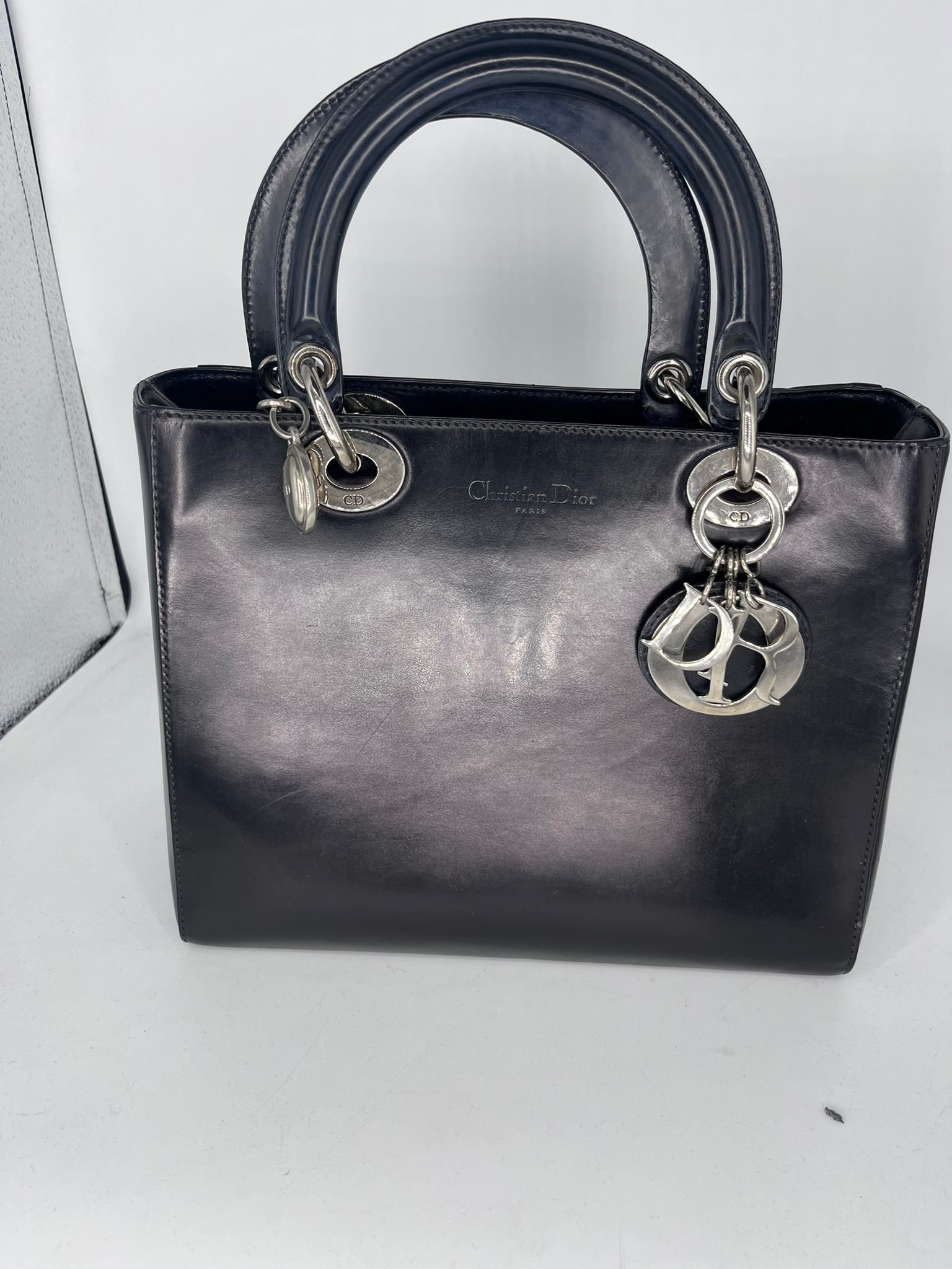 Bolso Dior Lady Dior Vintage en cuero negro liso