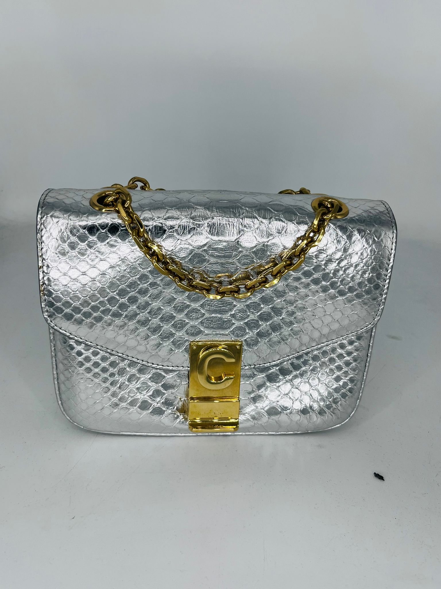 Bolso Céline Crossbody en cuero de pitón color silver