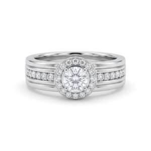 Anillo de oro blanco 18k con diamante central 0.40cts y diamantes laterales 1ct