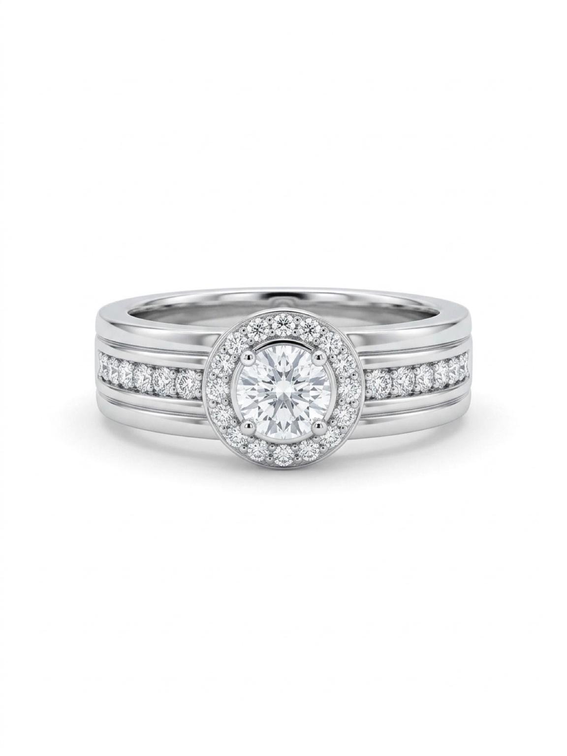 Anillo de oro blanco 18k con diamante central 0.40cts y diamantes laterales 1ct