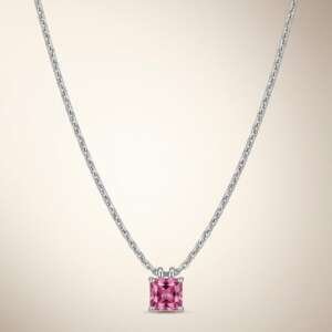 Collar de Oro Blanco 18k con Diamantes y Piedra Preciosa Rosa