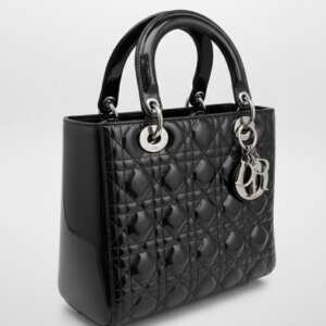 Lady Dior charol negro con tarjeta autenticidad