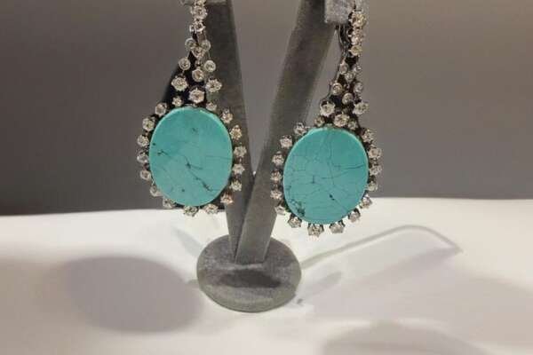 Pendientes de Oro 18k con Diamantes Rosas Antiguos y Turquesas