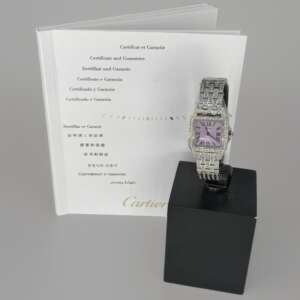 Reloj Cartier Panthère acero con diamantes y esfera rosa