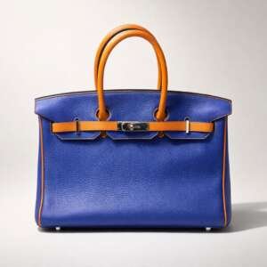 Hermes Birkin cuero azul naranja