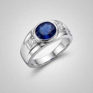 Anillo Oro Blanco 18k con Diamantes y Zafiro Cabochon