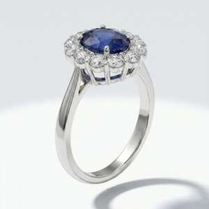 Anillo oro blanco 18k diamantes zafiro central