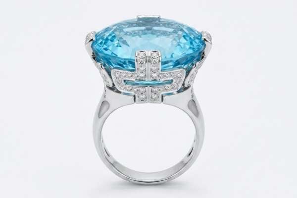 Anillo Bvlgari Parentesi Oro Blanco 18k Diamantes y Topacio Azul