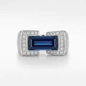 Anillo oro blanco diamantes piedra azul