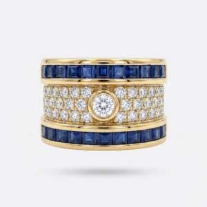 Anillo oro 18k zafiros diamantes