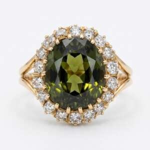 Anillo Oro 18k con Diamantes y Tourmalina Verde