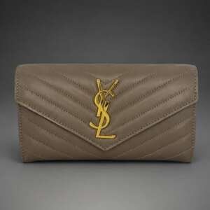 Monedero tarjetero Yves Saint Laurent Monogram cuero beige