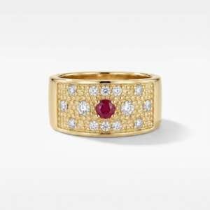 Anillo oro 18k con diamantes y rubí talla 49
